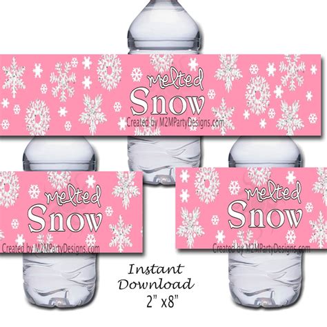 melted snow water bottle labels printable instant  etsy