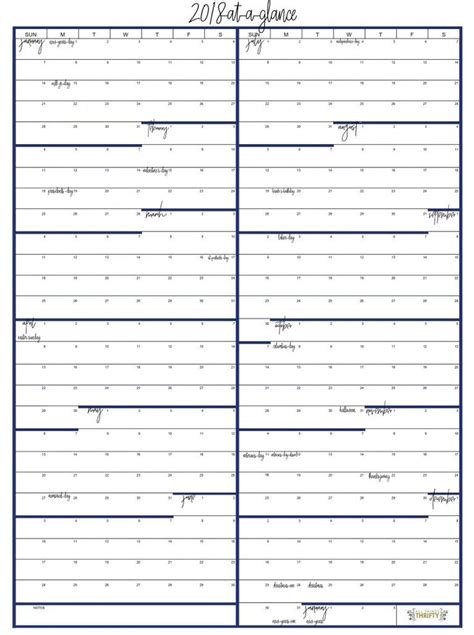 year   glance  printable calendar  printable calendar