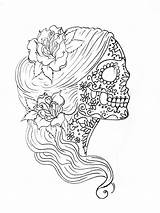 Skull Coloring Sugar Pages Mindfulness Drawing Colouring Mandala Simple Girl Sheets Tattoo Printable Adults Dead Candy Woman Female Girly Sketch sketch template