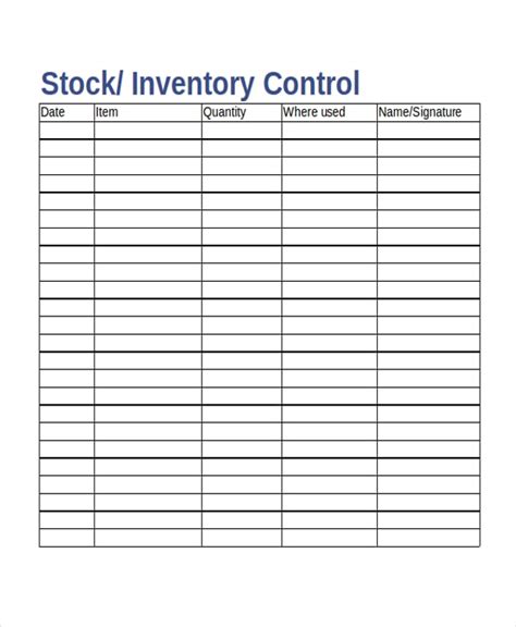 inventory templates  sample  format