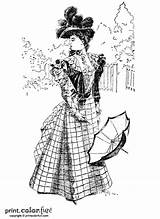 Vintage Dress Victorian Coloring Woman Pages Fashion Printables Dresses Color Women Printable Ladies Lady Print Era Adult Printcolorfun Colouring Adults sketch template