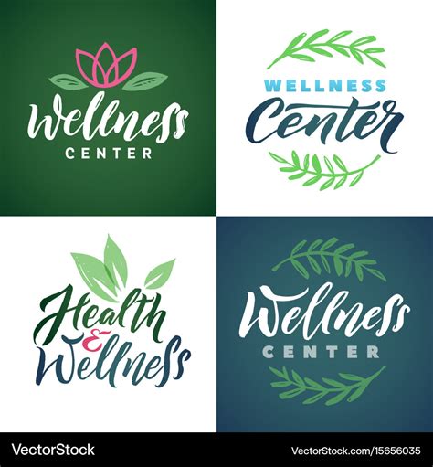 wellness center logo set green leaves royalty  vector