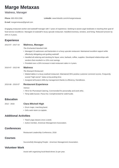 restaurant resume examples template  skills objective