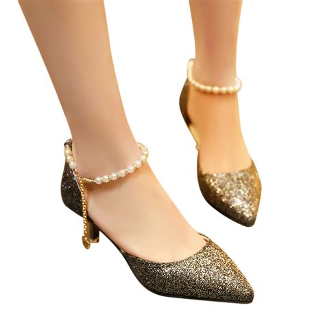 buy high heels sequin shoes women pumps office lady thin heels pointed toe
