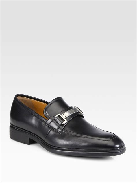 lyst bally leather loafers  black  men
