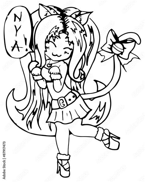 cat girl  art hand drawn anime manga cartoon vector isolated