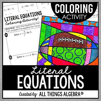 literal equations coloring activity    algebra tpt