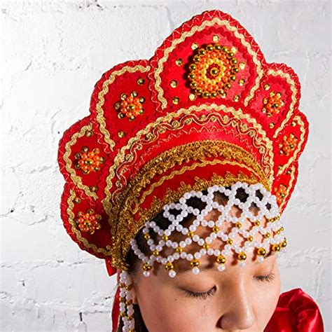 Russian Folk Costume Kokoshnik Headdress In Crimson