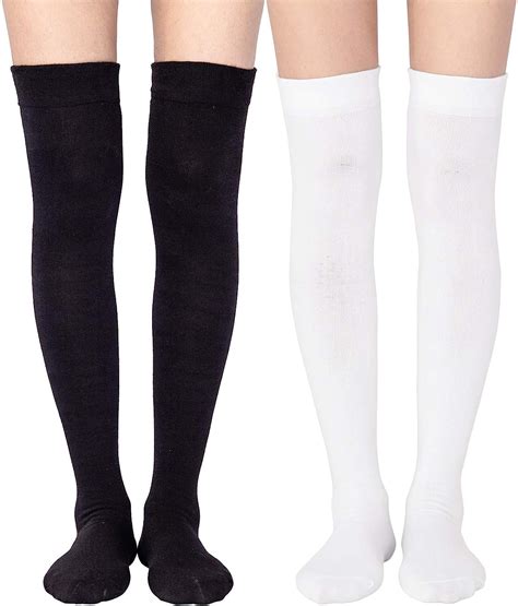 women s over the knee high socks knee socks 2 pairs whiteandblack one