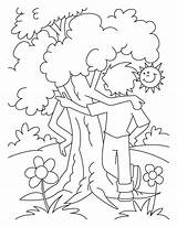 Coloring Arbor Tree Boy Celebrating Pages Kids sketch template
