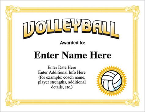 volleyball award certificate  award certificates