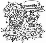 Coloring Pages Skull Sugar Adult Muertos Los Dia Printable Skeleton Adults Couple Dead Embroidery Bride Para Groom Colorear Book Books sketch template