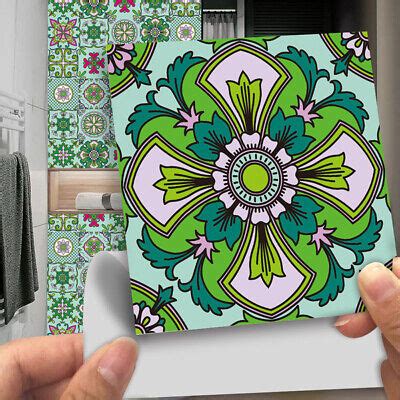 pcsset green floral glossy wall tile stickers  adhesive decals