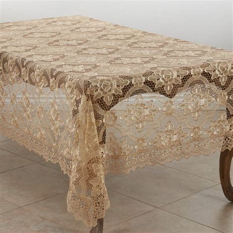 patterned lace tablecloth with quatrefoil design table