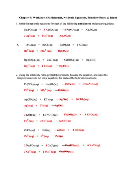 worksheet molecular net ionic equations solubility rules  redox