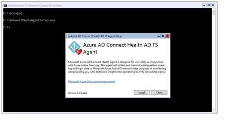 configuring  azure ad connect health agent  ad fs  server core