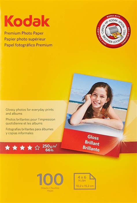 Kodak Premium Photo Paper Gloss 4x6 100 Count 66lb 250g M2 Weight
