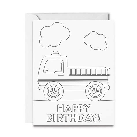 fire truck birthday coloring card firetruck birthday kids cards