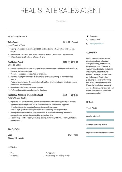 real estate resume examples  examples visualcv
