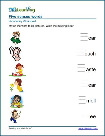 sensory details worksheet worksheets  kindergarten