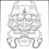 Mask Oni Tattoo Coloring Template Pages Line sketch template