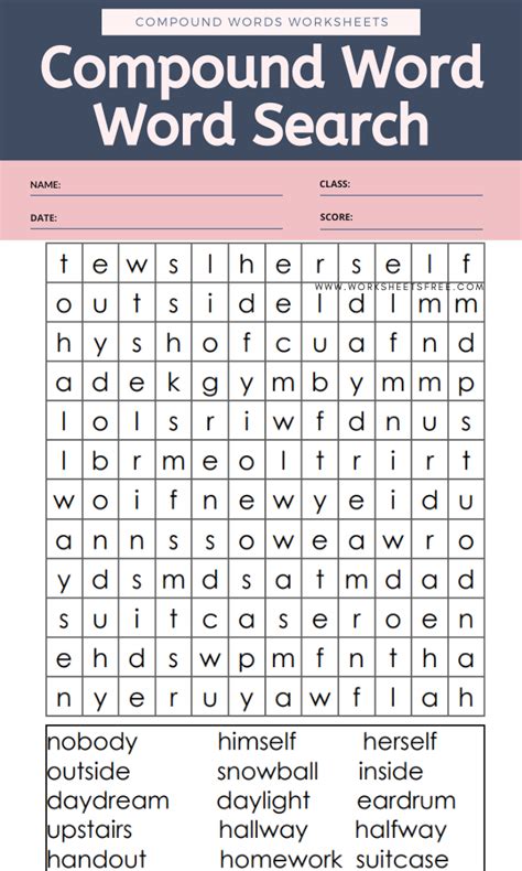 compound word word search worksheets
