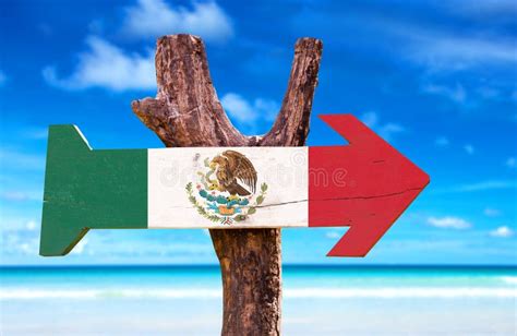 mexico flag wooden sign   beach  background stock photo image  holiday landscape