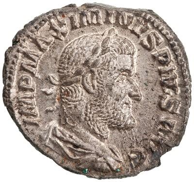 american numismatic society silver denarius  maximinus thrax rome ad  ad