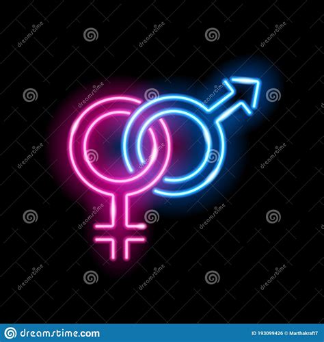 neon glowing icon of venus and mars isolated on black background male