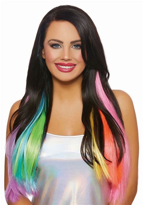 3 Piece Long Wavy Neon Rainbow Hair Extensions