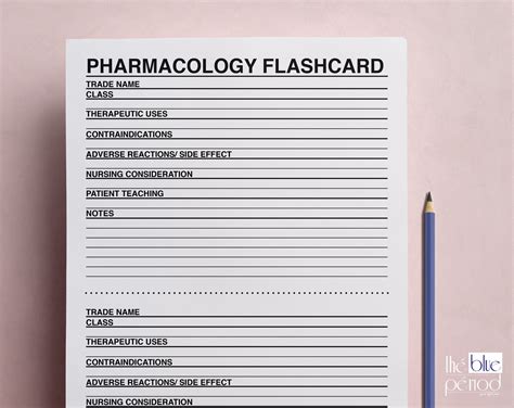 printable pharmacology flashcard template  notes sheet etsy