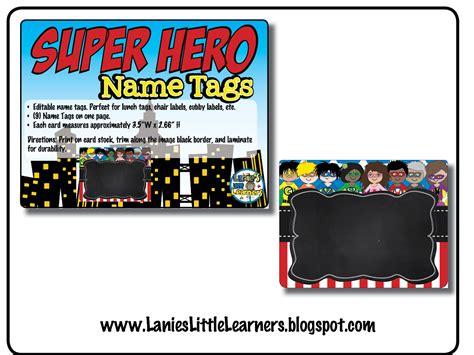 lanies  learners editable  tags superhero theme