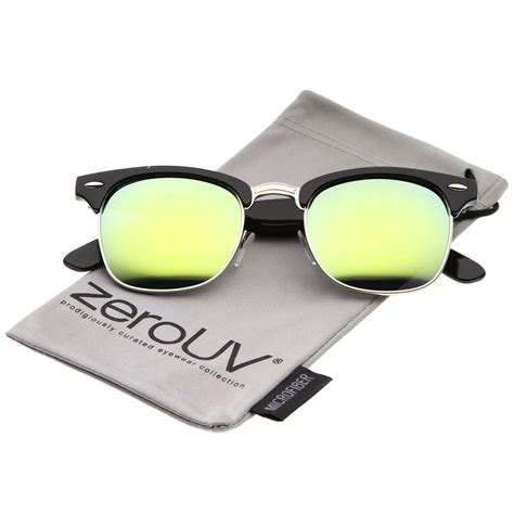 premium half frame colored mirror lens horn rimmed sunglasses 50mm