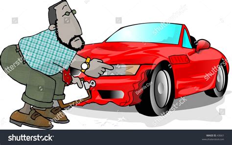 clipart illustration   man checking  car crash  shutterstock