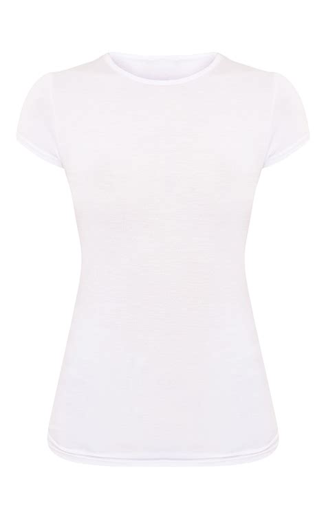 basic white crew neck fitted t shirt prettylittlething aus