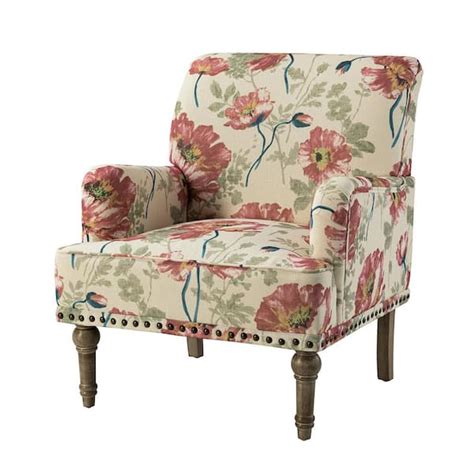 Jayden Creation Latina Red Floral Patterns Armchair With Nailhead Trim