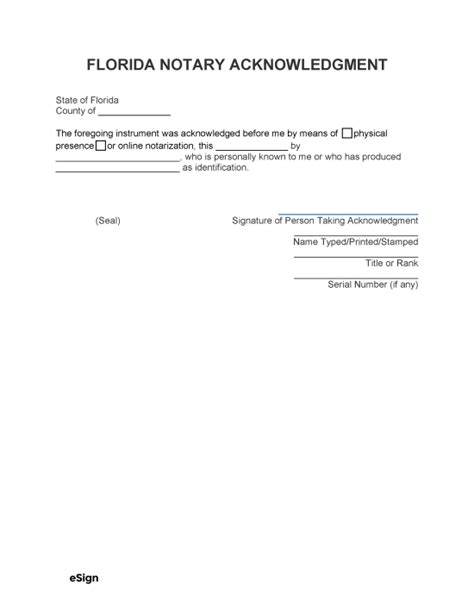 Free Florida Notary Acknowledgment Form Pdf Word