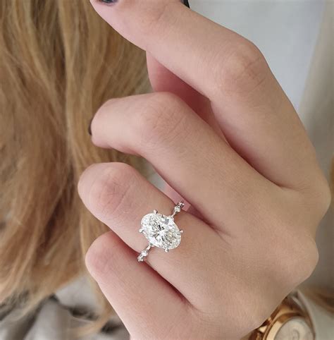 2 10 Carat Oval Diamond Engagement Ring 14k White Gold Etsy