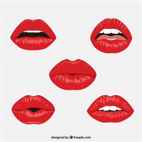 red lips collection with flat design lips drawing lips illustration