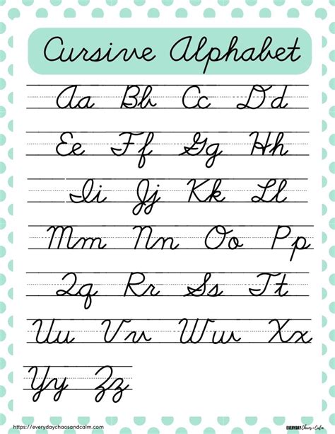 printable cursive alphabet charts  kids