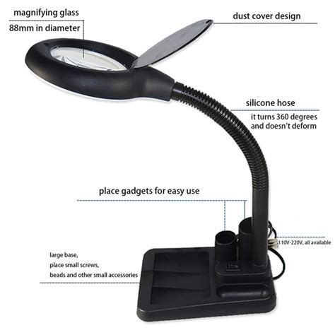 Led Magnifying Lamp 5x 10x Magnifier With Light Table And Desk Lamp