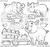 Slop Fence Mud Pigs Outlined Illustration Happy Clipart Royalty Visekart Vector sketch template