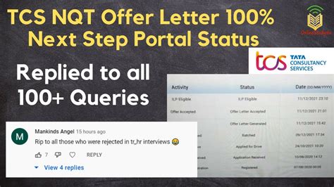 tcs nqt portal offer letter accepted ilp eligible   step