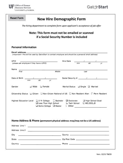 employee demographic form fill  printable fillable blank
