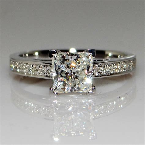 Princess Cut Moissanite Engagement Ring Solid White Gold Etsy
