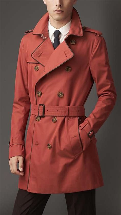 men trench coat orange belted double breasted style slim fit etsy