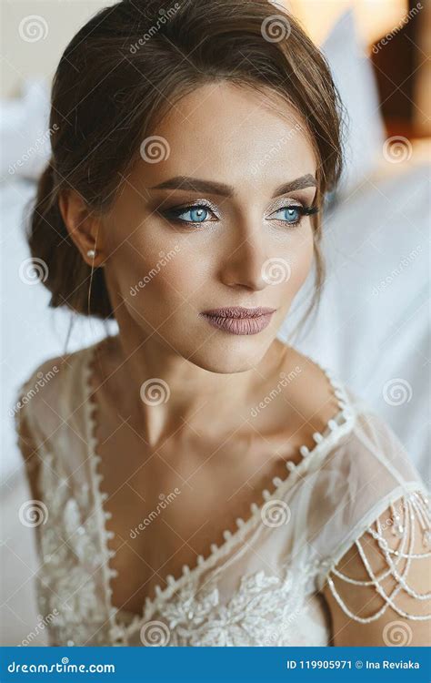 Portrait Of Fashionable Beautiful And Sensual Brown Haired Model Girl