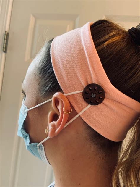 woman designs headbands  workers  wear face masks  day