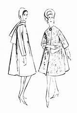 Fashion Drawings Colouring 1960s Line 60s Coats Coloring Sewing Sketches Illustration Patterns Coat Illustrations Era Pages Sketch Princess Template Duster sketch template
