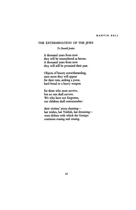 the extermination of the jews by marvin bell poetry magazine